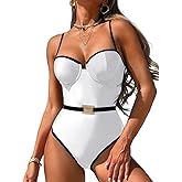 ChiaoLezhee Sexy One Piece Swimsuit, Color Block High Cut, Vacation Pool Party, Bathing Suit Cheeky Underwire