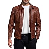 Mens Leather Jacket - Real Lambskin Classic Vintage Style Leather Jackets For Men Brown Leather Jacket for Mens