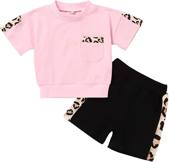 Amazon Co Jp ベビ Tシャツ 女の子 男の子 夏 半袖 ハーフパンツ セットアップ キッズ 可愛い 韓国 トップス 赤ちゃん 肌着 カジュアル レオパード ショートパンツ 新生児 服 オシャレ 子供 ジャージ 上下 スポーツ 柔らかい 出産祝い 通園 服 ファッション小物