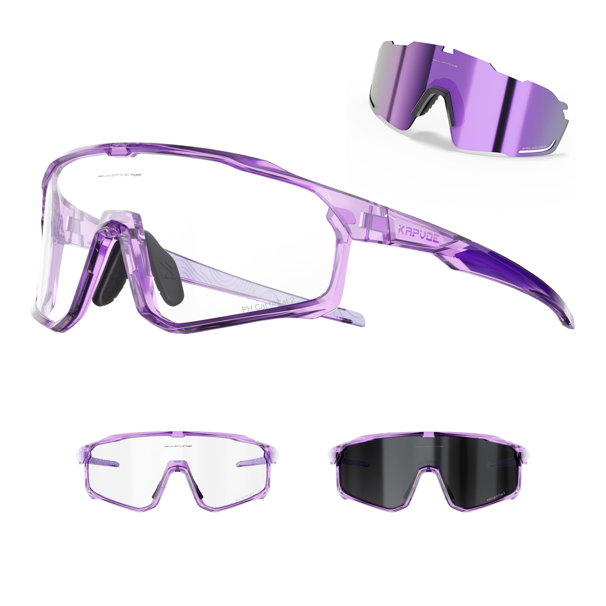 KAPVOE Cycling Glasses Polarized Photochromic Interchangeable Sports Sunglasses Clear UV400 Protection Women Men Bike Goggles Running MTB Bicycle Fishing Riding Golf Driving Hiking Glass Cycle