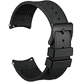 WOCCI 22mm Watch Band, Curved End, Silky Touch Silicone, Black Buckle (Black)