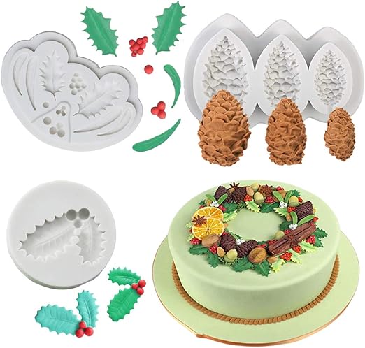 Amazon Com 3pcs Set Christmas Holly Leaf Pinecone Fondant Mold