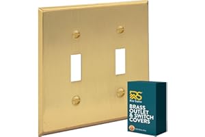 Rio Salto BRASS Metal Gold Double Toggle Light Switch Covers Wall Plate Toggle Light Switch Wallplate Decorative Gold 2 Gang Wall Switch Plate Covers Genuine Brushed Brass - Standard Size