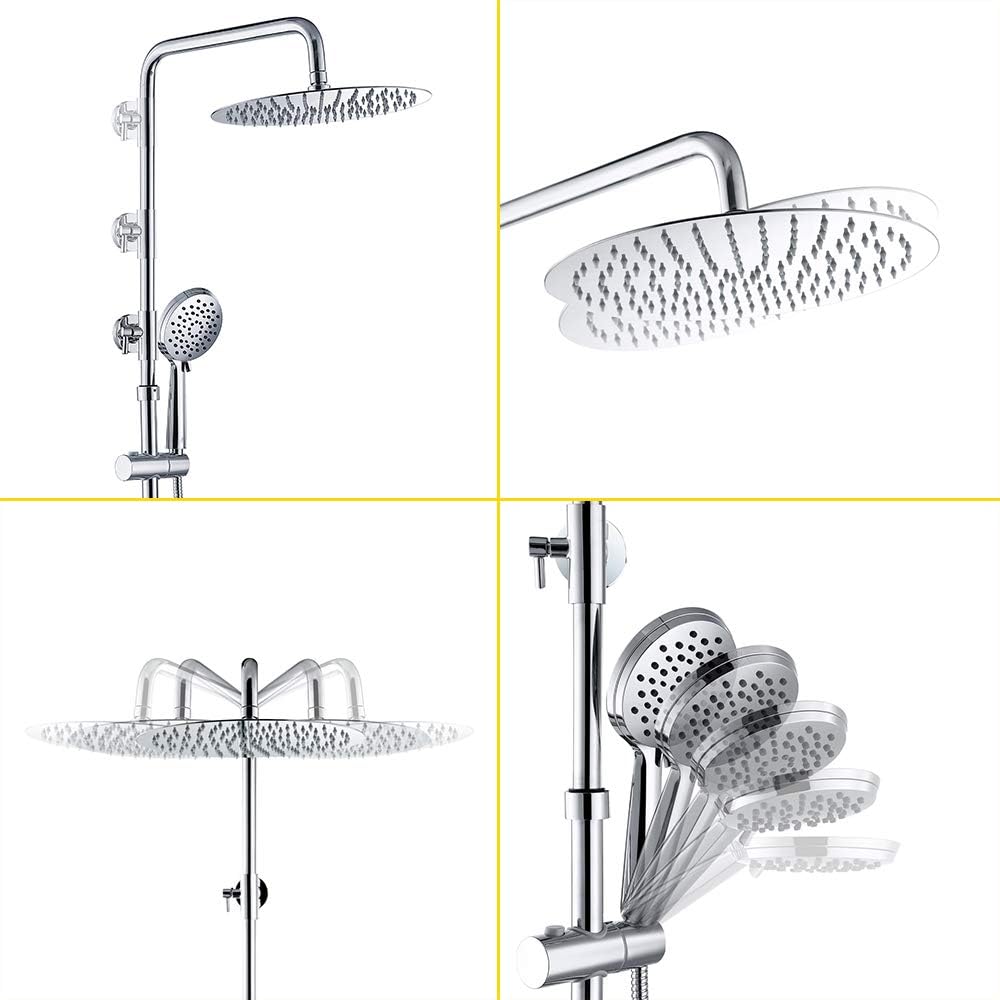 Homelody Shower Set with 12″ Overhead Rain Shower,3 Functions HandHeld