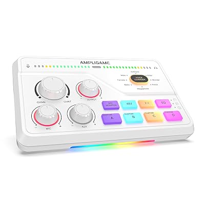 FIFINE Audio Mixer for Gaming with 7.1ch Surround Sound-Volume Knob-Mute-Voice Chat, RGB Computer Mixer with XLR Mic Interface Compatible wtih TV for Live Streaming-AmpliGame SC8W