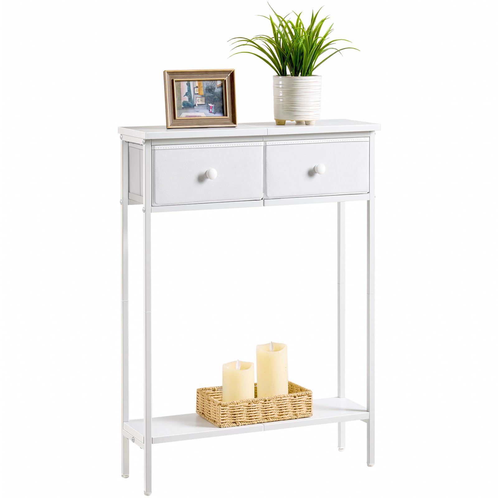 Photo 1 of Small Entryway Table with Drawers & Storage Shelf High Tall Little Narrow Front Door Console Tables Skinny Slim Wall Table for Entry Hall Hallway Foyer, Thin Bedside Nightstand for Small Space Bedroom