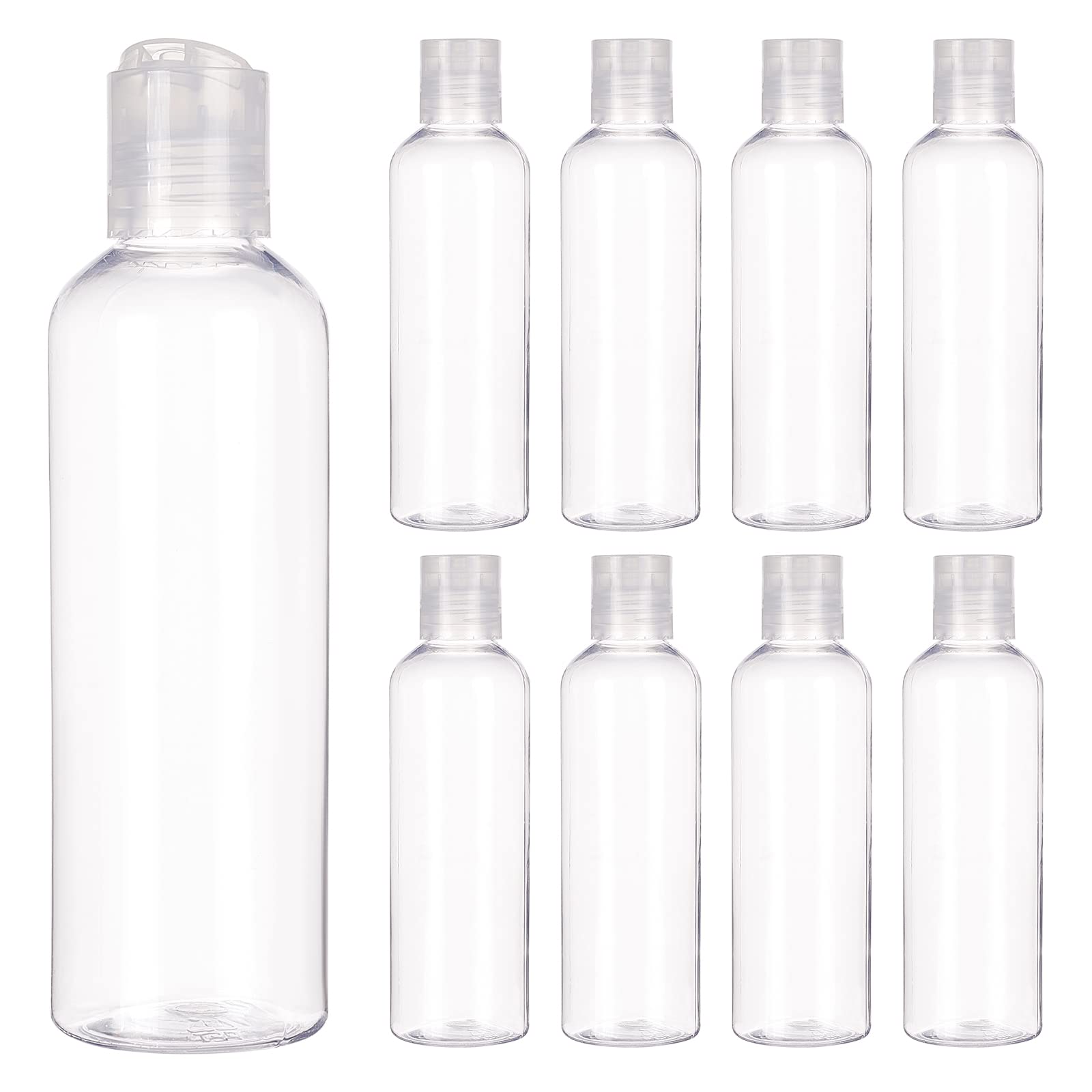 BENECREAT 8 pack 200ml(6.7 OZ) Empty PET Plastic Portable travel Bottle with disc for Shampoo, Conditioner, Lotion, Toiletries