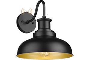 Diyel Dusk to Dawn Outdoor Gooseneck Barn Light Outdoor Wall Sconce Farmhouse Exterior Wall Mount Light Vintage Wall Lighting Fixture Industrial Black Wall Lantern for Porch 1 Pack, DDRZ007 BK