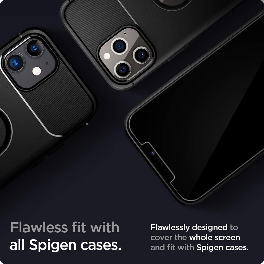 Spigen Tempered Glass Screen Protector [Glas.tR EZ Fit] designed for iPhone 12 (2020) / iPhone 12 Pro (2020) [Case Friendly] - 2 Pack