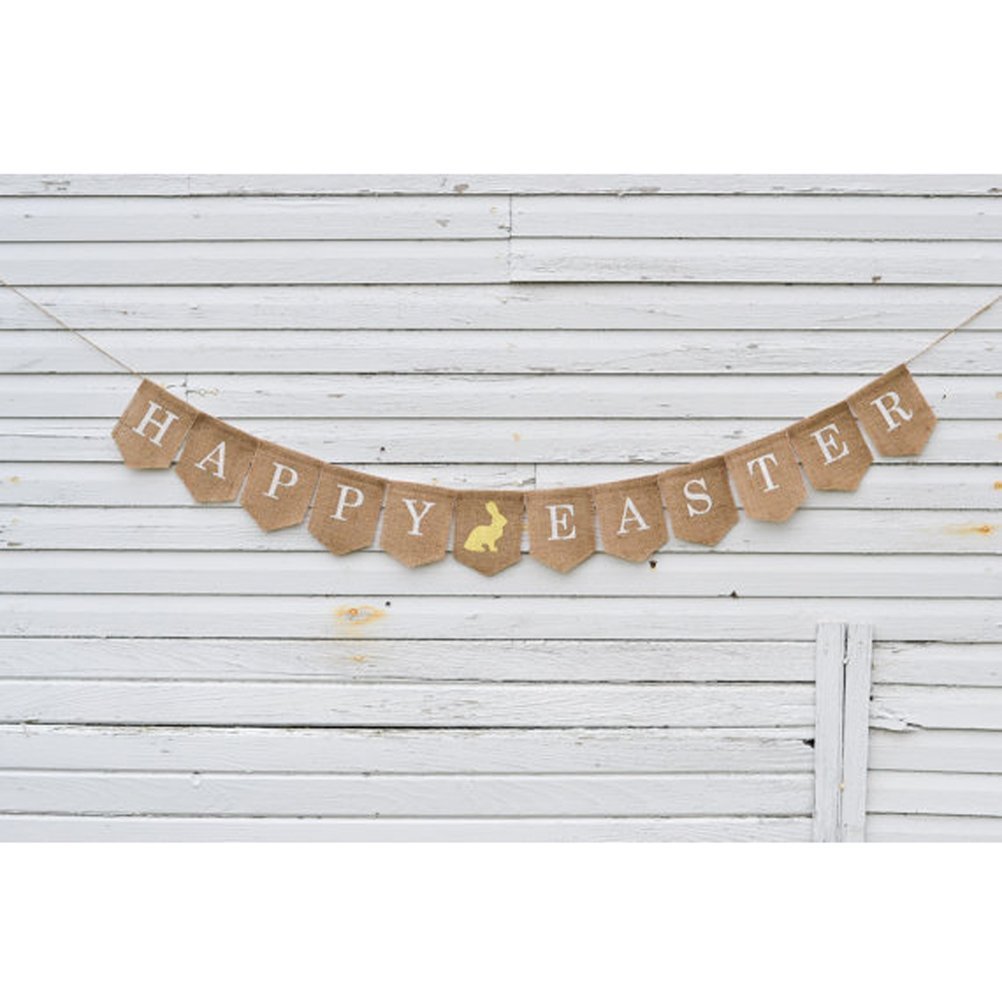 HAPPY EASTER Jute Cloth Hanging Buntings Banner String Party Flag Decorative Banner
