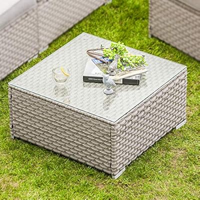 COSIEST Outdoor Furniture Warm Gray Wicker Glass-Top Coffee Table for Expanding Sectional Sofa Set for Garden, Pool… 61Ykt0A4YfL