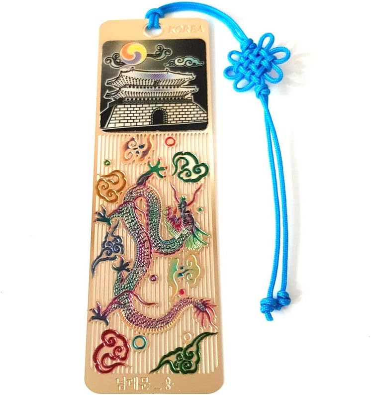 Charm Design Traditional Korean Metal Bookmark Mother of Pearl Namdaemun Bookmark Gold Plated Korean Bookmark (f) 1.06inch x 3.50inch 0.45oz