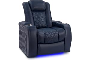 VALENCIA THEATER SEATING Valencia Tuscany Home Theater Seating | Premium Top Grain Italian Nappa 11000 Leather Power Recliner with Power Lumbar Support & Headrest (Single Recliner, Navy Blue)