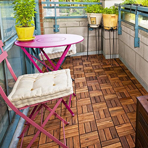 Acacia Wood Deck Tiles | Composite Decking, Flooring & Patio Pavers | Indoor and Outdoor Flooring Tiles| Check Pattern 12”×12” - Pack of 11 Tiles - Thumbnail 3