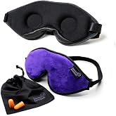 Dream Essentials, Escape 3D Sleep Mask, Earplugs, Carry Pouch Set, Molded Eye Shade, Men and Women, Contoured, Nose Bridge, Light Block, Memory Foam, Gift Set, Travel, Yoga, Blindfold, Deep Purple