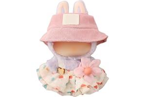 GRILLGAUGE Clothes for Labubu, Skirt Set for Labubu Doll, 2 Piece Set Hat Skirt Outfit Premium Fashion Cute Dress for Labubu Dolls Accessories (NO Doll) (Beige)