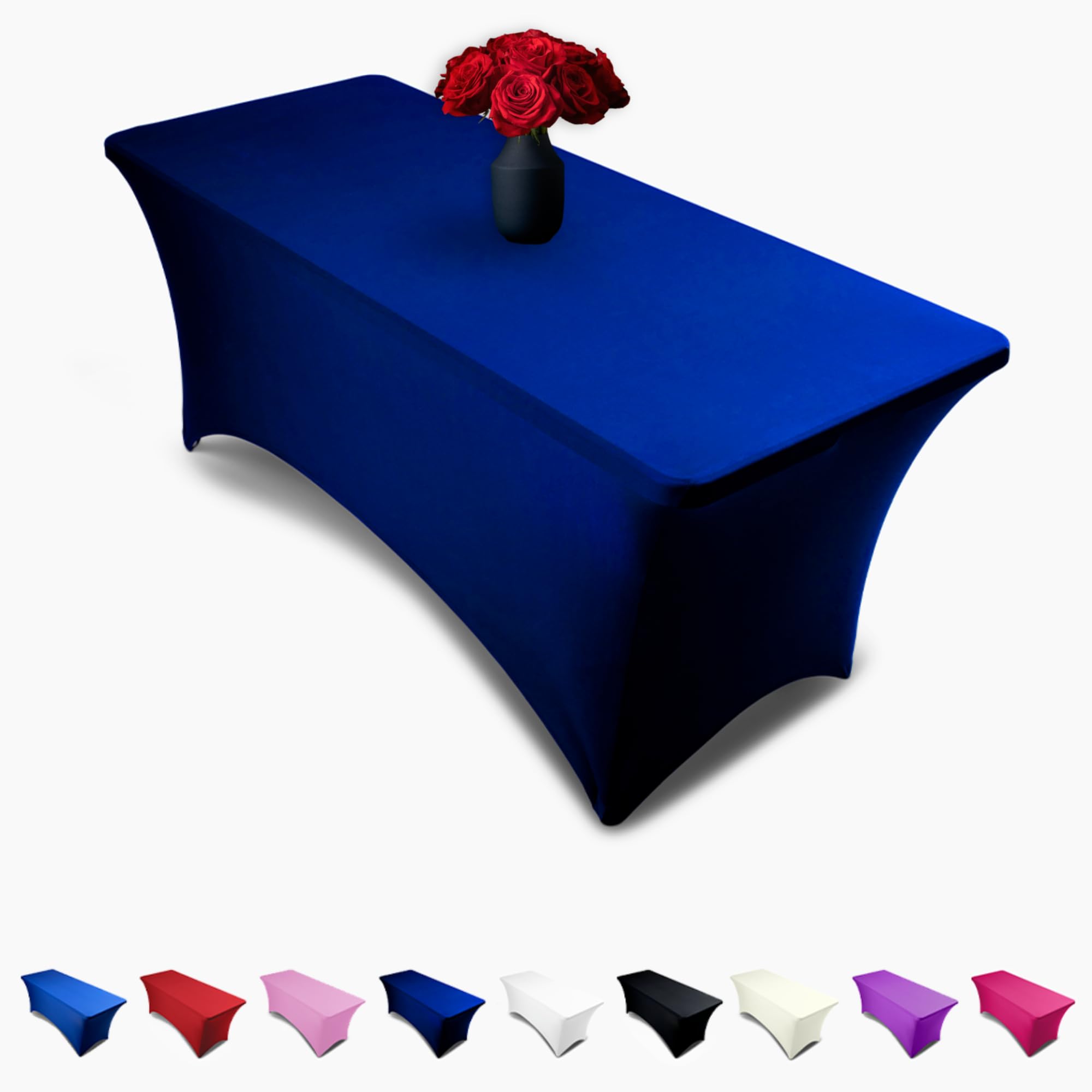 Navy Blue 6ft Tablecloth Rectangular Spandex Linen - Table Cloth Fitted Cover for 6 Foot Folding Table, Wedding Linens Banquet Cloths Rectangle Covers