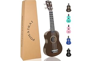 POMAIKAI Ukulele 21" Beginner Starter Wood Ukele Hawaiian Guitar Soprano Ukelele Musical Instruments and Students (Bright Brown)