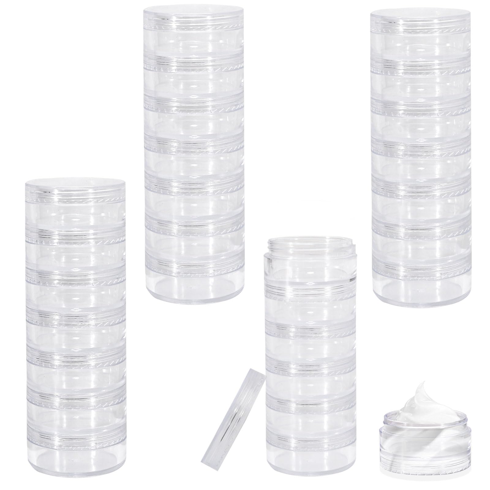 LELE LIFE 28Pcs Stackable Travel Containers for Creams, 0.35oz Leakproof Sample Containers Cosmetic Jars, small jars with Lids and Labels for Lotion Lip Balm Skincare Makeup