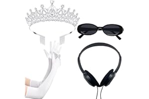 BRIMEKICHIO Princess White Tiara Gloves Sunglasses Headphones, Princess Costume Accessories Women Bachelorette Party Decorations