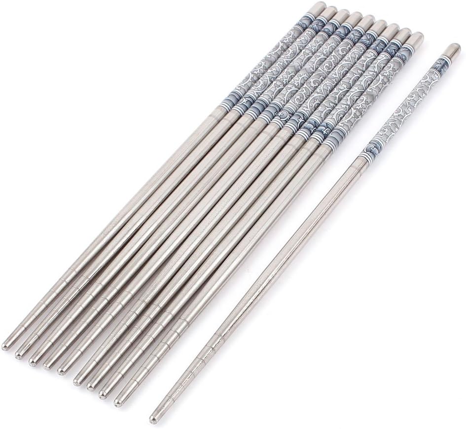 Sourcingmap Reusable Stainless Steel Floral Pattern Tableware Family Dinner Chopsticks 5 works Tableware Restaurant Home