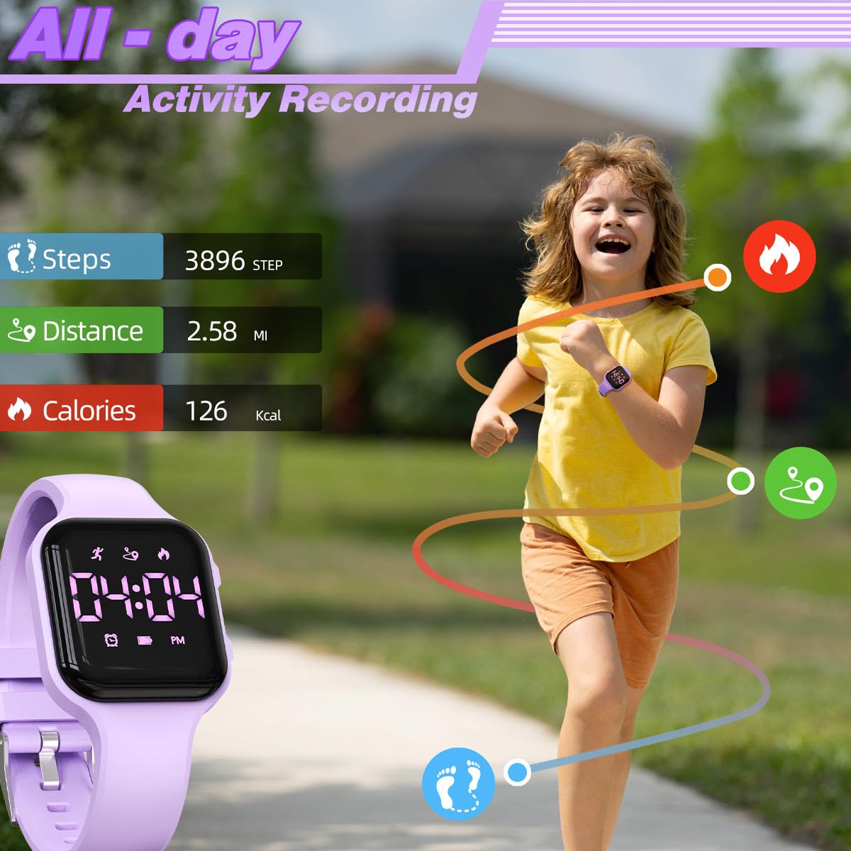 synwoo Kids Step Counter Watch, Digital Pedometer, Fitness Tracker Wristwatch, Waterproof Sport Watch, for Children Boys Girls Teens