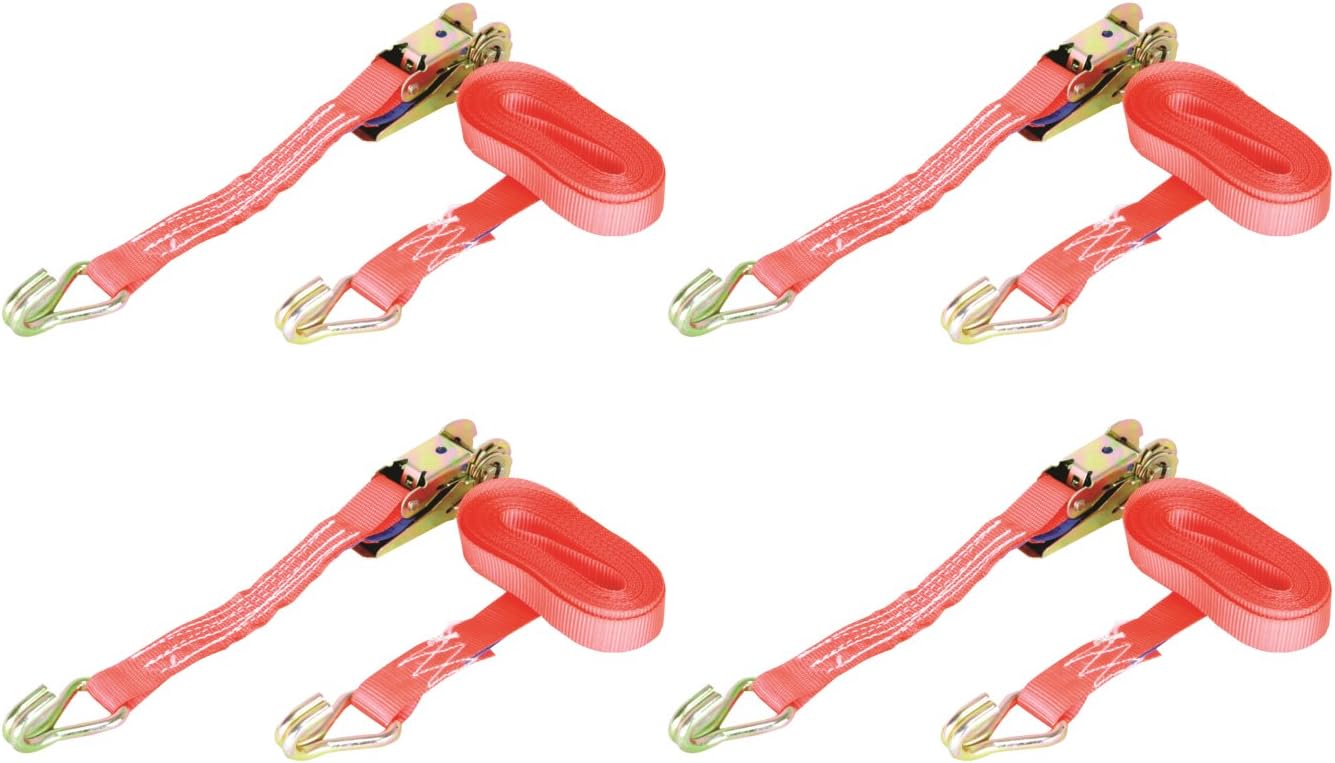 Ratchet Straps Heavy Duty 1000kg / 1 Ton - 25mm x 5m – (1250kg Webbing) – 4 Pack