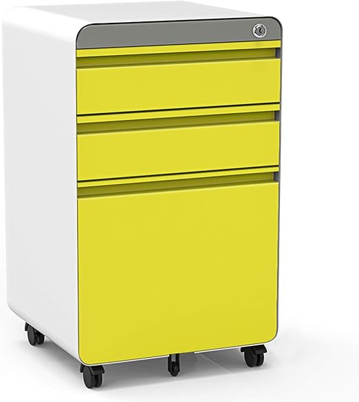 Amazon Com 3 Drawer Filing Cabinet Metal Vertical File Cabinet With Hanging File Frame For Legal Letter File Install Free Anti Tilt Design And Lockable System Office Rolling File Cabinet Yellow White Home Kitchen