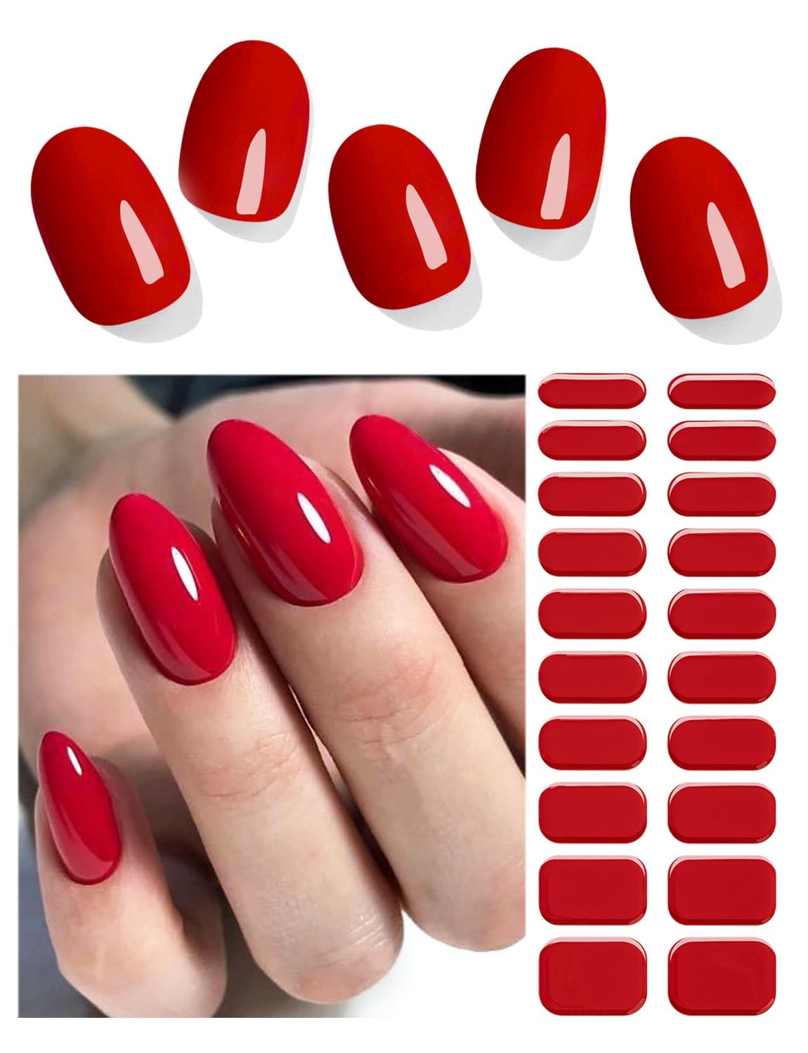 Photo 1 of  Semi Cured Gel Nail Strips, 20pcs Dark Red UV Stickers, Wraps for Home DIY
