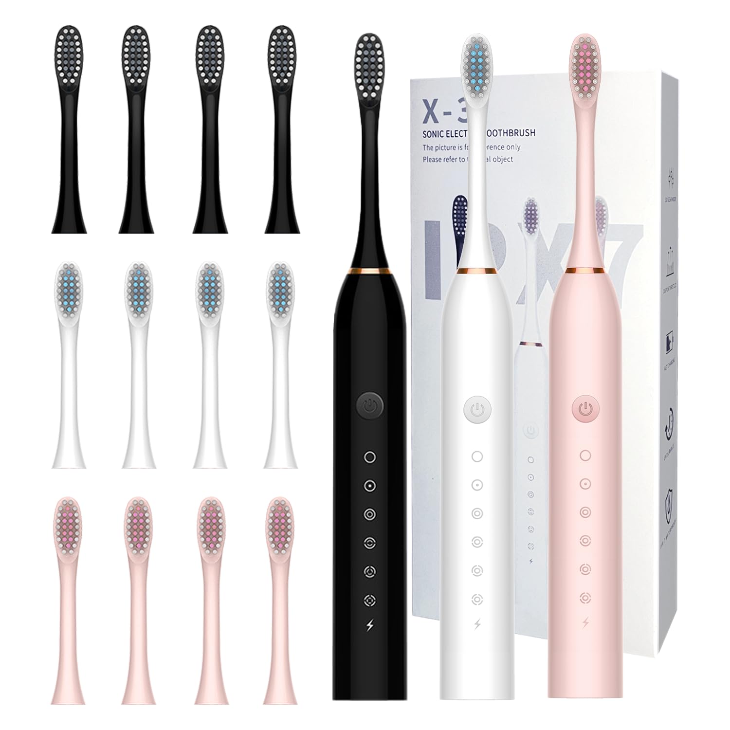 Photo 1 of MSETGRD 3 Pack Electric Toothbrush for Adults,6 Mode Rechargeable Electric Toothbrushes with 12 Replacement Brush Head, Fast Charge 2 Min and 30s Timer for Travel Business
