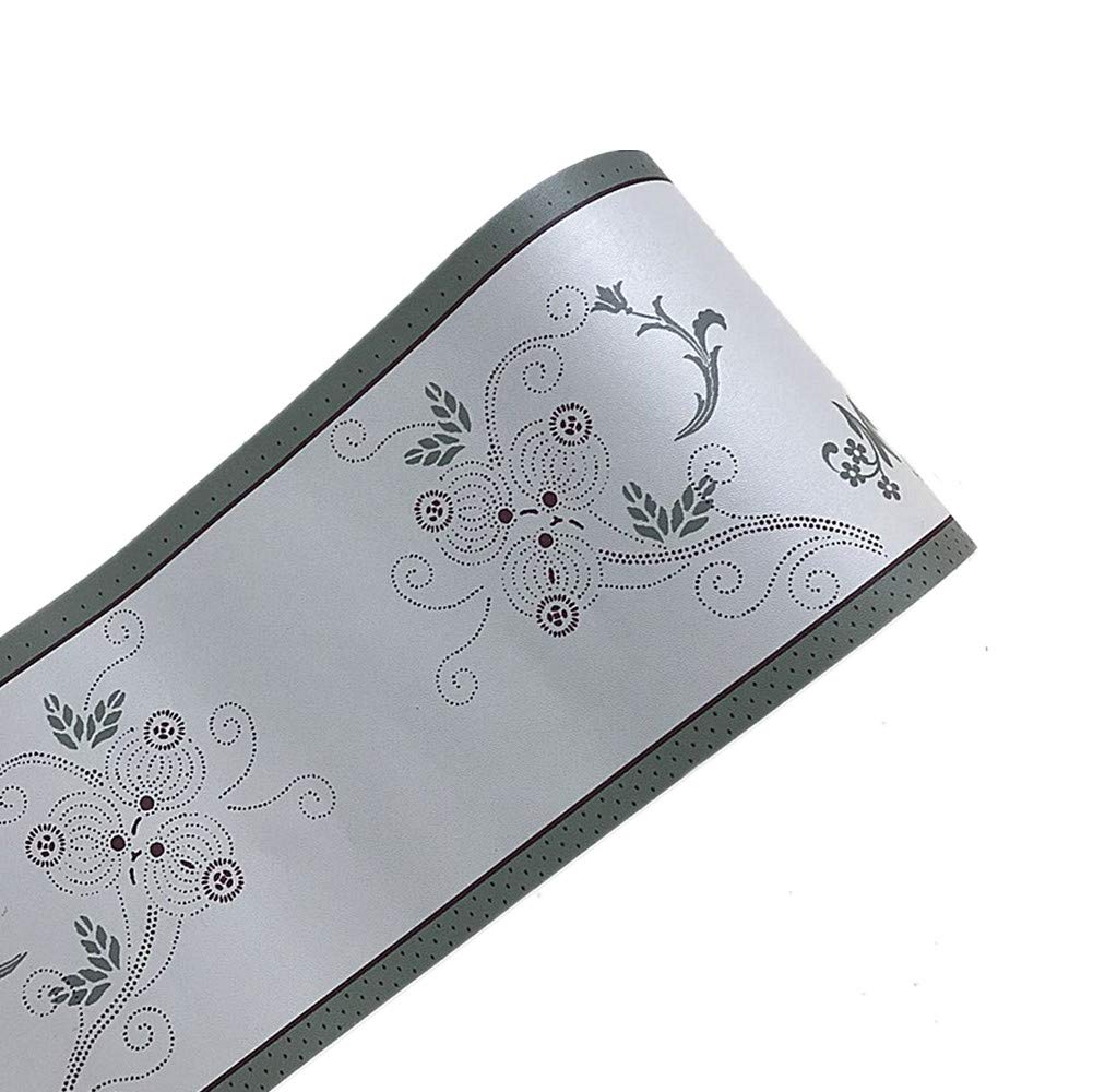 Ssamall 10Meters Wallpaper Border Floral Decorative Wall Border Peel and Stick for Kitchen Bathroom Bedroom Tiles Sticker (Grey)