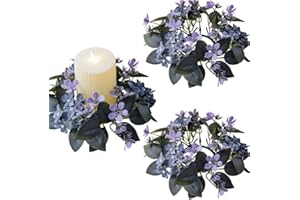 CCUUHJ 2 Pack Candle Rings Artificial Hydrangea Eucalyptus Leaves Wreaths Small Boho Wreath Pillar Candle Holder for Easter Wedding Home Door Tabletop Decoration (Blue)