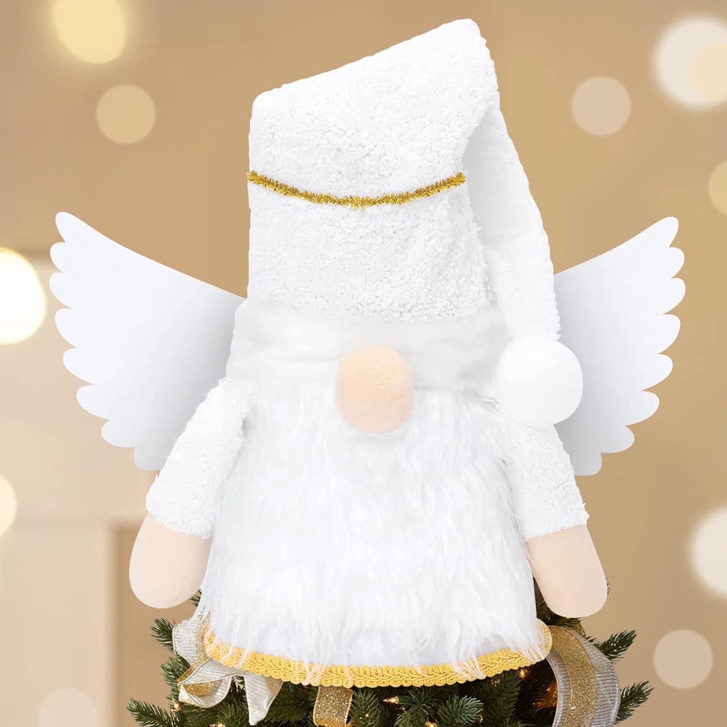 Tree Toppers - Angel Gnome Christmas Tree Topper Decoration Large Swedish Tomte Gnome with Wings Shelf Sitter Christmas Ornaments Xmas Winter Holidays Home Decor Wreath Attachment Ideas
