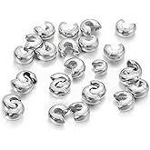 100pcs Crimp Beads for Jewelry Making - 18K Platinum Crimp Bead Covers, Half Round Open Crimp Bead Knot Covers 4mm (0.16 Inch) Beads Gold Plated Brass for Jewelry Craft Making