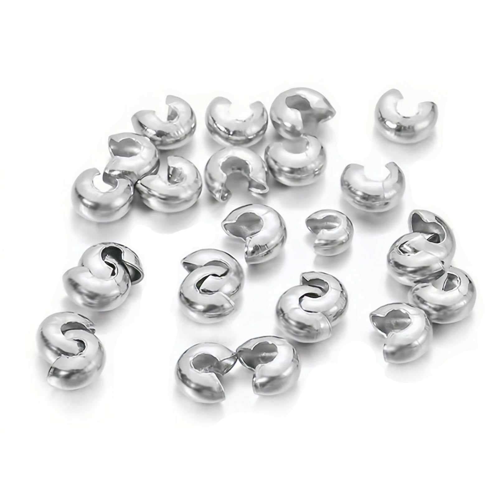 Photo 1 of 100pcs Crimp Beads for Jewelry Making - 18K Platinum Crimp Bead Covers, Half Round Open Crimp Bead Knot Covers 4mm (0.16 Inch) Beads Gold Plated Brass for Jewelry Craft Making