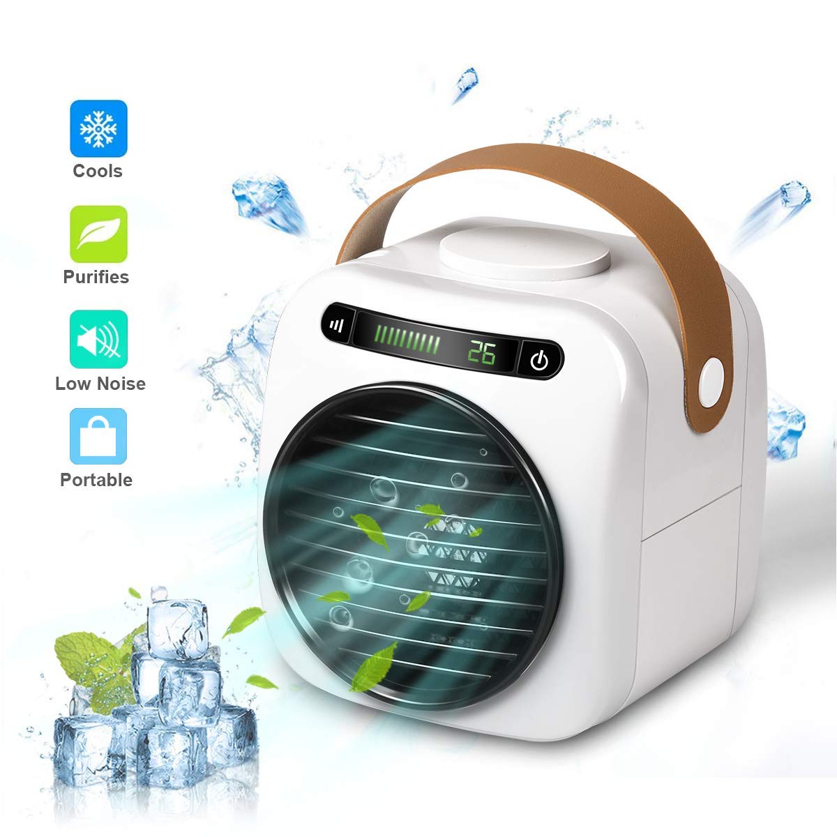 Portable Air Conditioner Fan, 4 in 1 Personal Space Air Cooler, Humidifier, Purifier, Desktop Cooling Fan Table Fan with 3 Adjustable Speeds LED Digital Display for Home Kitchen Office