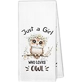 XBBMGG Cute Owl Floral Daisy Kitchen Towels, Just a Girl Who Loves Owl Dish Hand Tea Towels, Animal Gifts for Bird Lovers Women, I May Look Calm Decorative Towel for Bathroom Kitchen,16x24 Inch