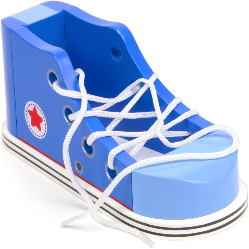 Imagination Generation Cool Kicks Blue Lacing Sneaker - Wooden Practice Lace Up Tie Shoe with One Loop Method Instructions