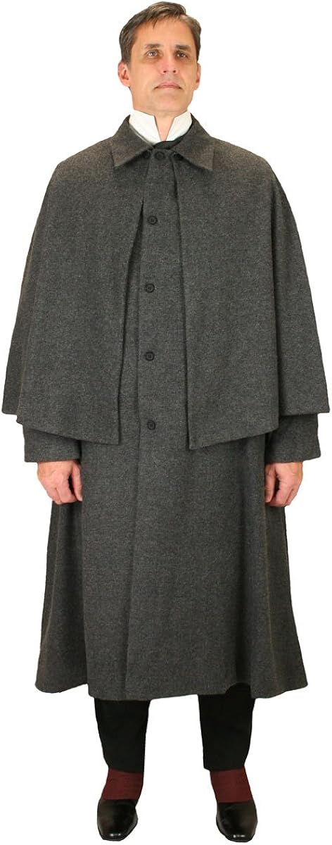 Historical Emporium Men's Herringbone Tweed Inverness Dress Coat M/L Gray