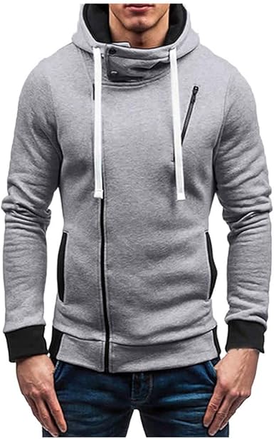 Ohbiger Mens Slim Fit Long Sleeve Lightweight Turtleneck Zip-up Wrap Hoodie with Kanga Pocket at 