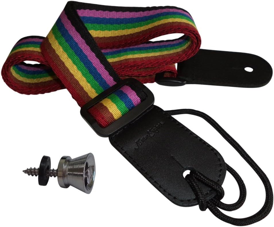 Ukulele Strap Pure Cotton Rainbow Colorful Strap with Leather End