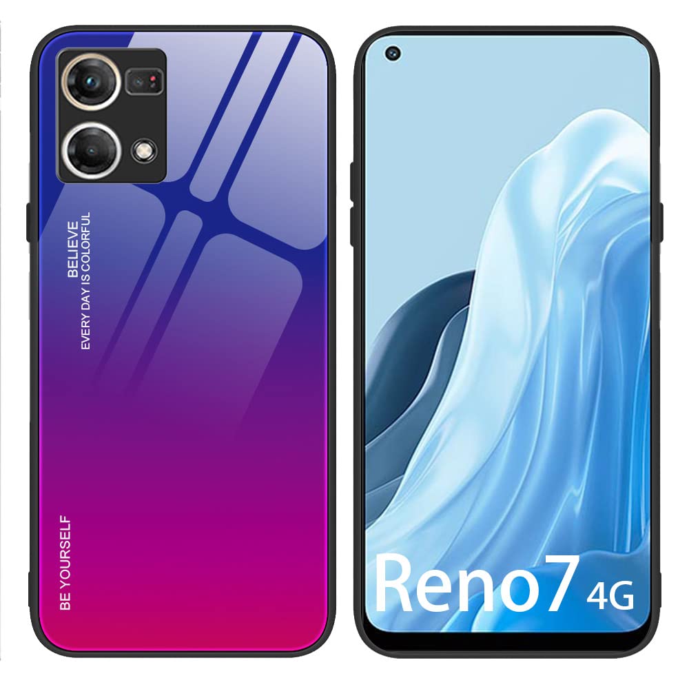 XITEN Gradient Glass Hard Case for Oppo Reno 7 4G(Oppo Reno7), TPU Frame Mobile Phone Protective Armour Back Cover, 4