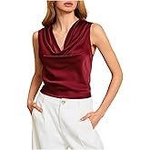 MakeMeChic Women's Draped Cowl Neck Camisole Silk Satin Tank Tops Office Work Shirt Summer Blouse
