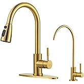 Kitchen Faucet and Water Filter Faucet Combo, WOWOW Stainless Steel Kitchen Sink Faucet with Drinking Water Faucet for Reverse Osmosis or Water Filtration System, Brushed Gold