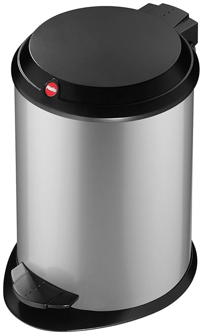 Hailo 0704-330 T1 S, Mülleimer aus Stahlblech mit Kunststoff-Deckel, 4 Liter, großer Öffnungswinkel, standfest, Tragegriff, m