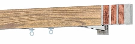 Flat Curtain Rail Aluminium Walking Stick Oak Finish Wood With