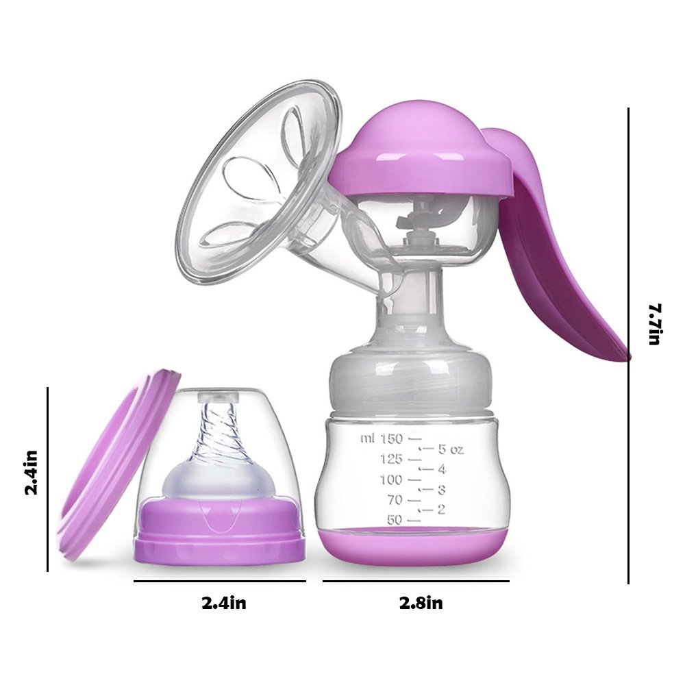 Breastfeeding Manual Breast Pumps Milk Suction with Protective Lid Silicone Portable Hands-Free Design Ideal for Travel (Purple)