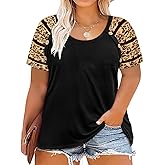 TIYOMI Plus Size Tops for Women Round Neck Square Neck T Shirts Summer Casual Short Sleeve Tunic Blouses XL-5XL