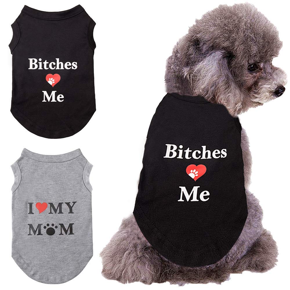 KOOLTAIL Dog T Shirts Pet Summer Vests I Love My Mom Dog Clothes with Fashion Printing 2 Pack