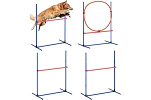 VEVOR Dog Agility Training Equipment, 4 PCS Set - Adjustable High Hurdles and Jump Ring, Puppy Obstacle Course Jump Starter K